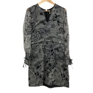 Veronica Beard Black and White Chiffon sheer Long Sleeve floral Silk Mini dress